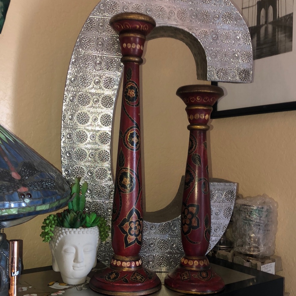 Wooden candlesticks beautiful details 24 inches long/18 smaller candle sticks